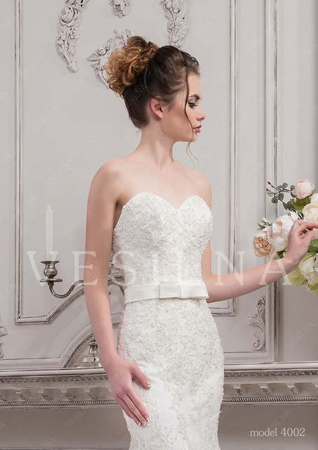 Свадебное платье 4002. Силуэт Рыбка, А-силуэт, Прямое. Цвет Айвори / Капучино, Белый / Молочный. Вид 4