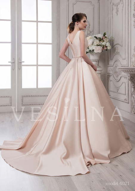 Свадебное платье 4021. Силуэт А-силуэт. Цвет Айвори / Капучино, Персик / Оранжевый. Вид 2