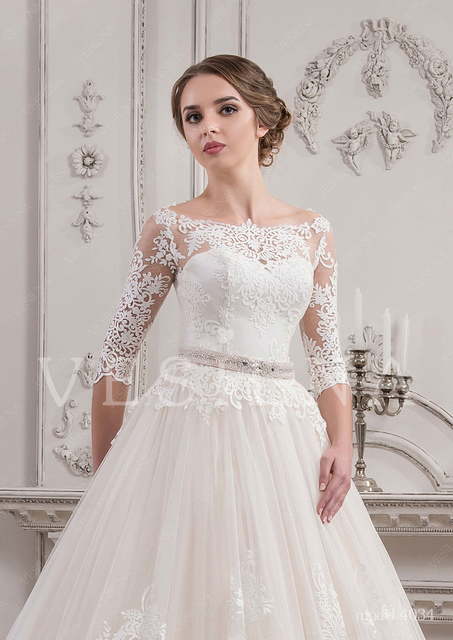 Свадебное платье 4034. Силуэт Пышное, А-силуэт. Цвет Айвори / Капучино, Белый / Молочный, Персик / Оранжевый. Вид 3