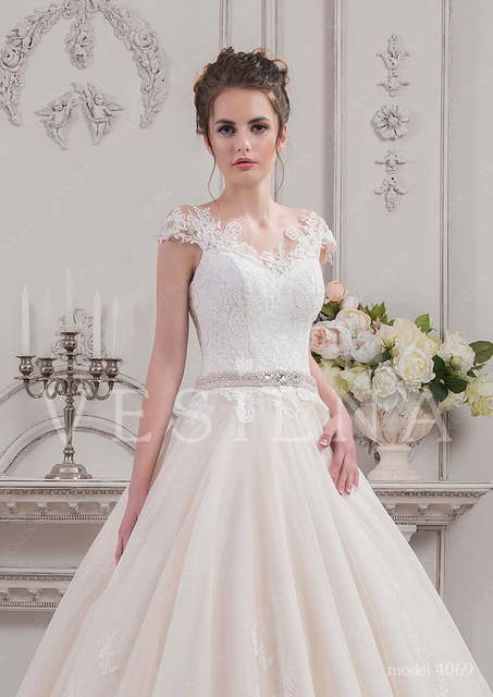 Свадебное платье 4069. Силуэт А-силуэт. Цвет Айвори / Капучино, Белый / Молочный, Персик / Оранжевый. Вид 3