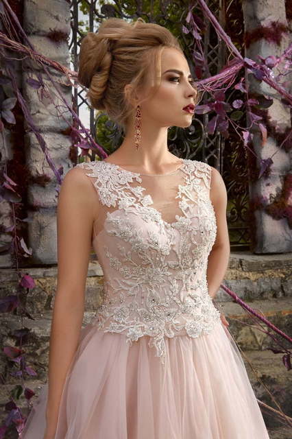 Свадебное платье Michele. Силуэт А-силуэт, Прямое. Цвет Белый / Молочный, оттенки Розового. Вид 4