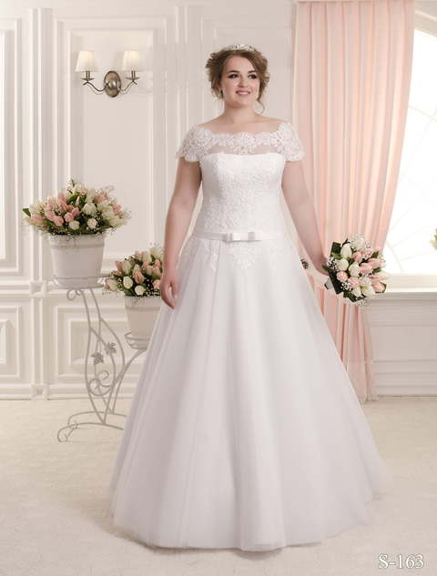 Свадебное платье S 163. Силуэт А-силуэт. Цвет Белый / Молочный. Вид 1