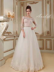 Свадебное платье Anabel. Силуэт А-силуэт. Цвет Белый / Молочный, Айвори / Капучино, оттенки Розового. Вид 1