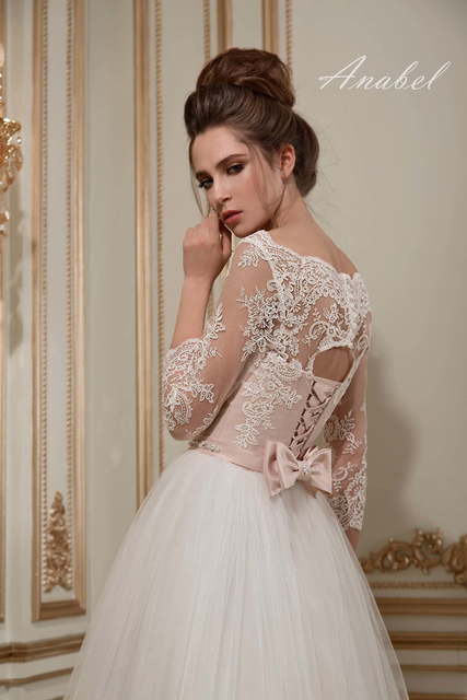 Свадебное платье Anabel. Силуэт А-силуэт. Цвет Айвори / Капучино, Белый / Молочный, оттенки Розового. Вид 3