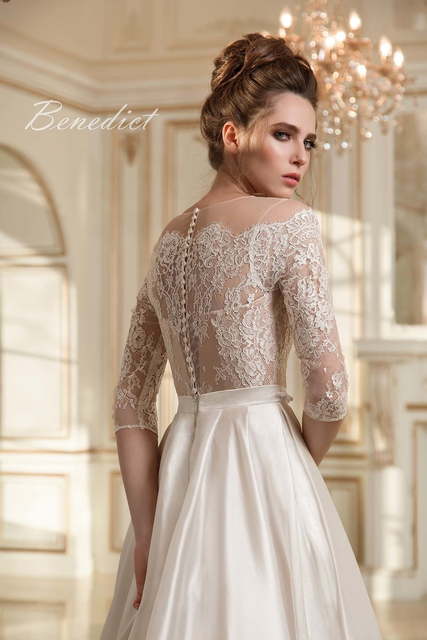 Свадебное платье Benedict. Силуэт А-силуэт. Цвет Айвори / Капучино, Белый / Молочный. Вид 3