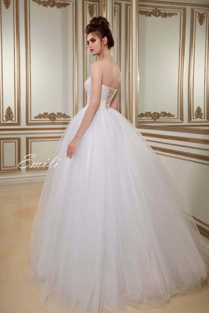 Свадебное платье Emili. Силуэт Пышное, А-силуэт. Цвет Айвори / Капучино, Белый / Молочный. Вид 2