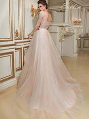 Свадебное платье Evelin. Силуэт А-силуэт. Цвет Белый / Молочный, Айвори / Капучино, Персик / Оранжевый, оттенки Розового. Вид 2