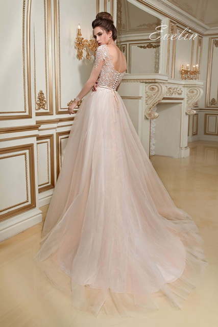 Свадебное платье Evelin. Силуэт А-силуэт. Цвет Айвори / Капучино, Белый / Молочный, Персик / Оранжевый, оттенки Розового. Вид 2