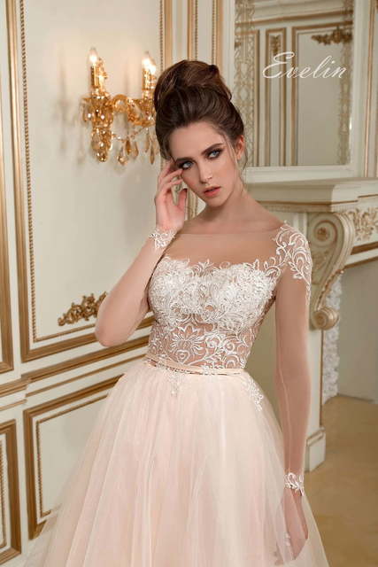 Свадебное платье Evelin. Силуэт А-силуэт. Цвет Айвори / Капучино, Белый / Молочный, Персик / Оранжевый, оттенки Розового. Вид 5