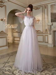 Свадебное платье Febian. Силуэт А-силуэт. Цвет Белый / Молочный, оттенки Розового, Лавандовый / Фиолетовый. Вид 1