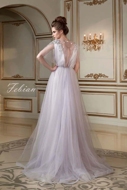 Свадебное платье Febian. Силуэт А-силуэт. Цвет Белый / Молочный, Лавандовый / Фиолетовый, оттенки Розового. Вид 2