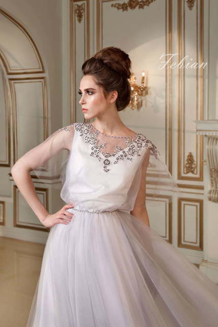 Свадебное платье Febian. Силуэт А-силуэт. Цвет Белый / Молочный, Лавандовый / Фиолетовый, оттенки Розового. Вид 5