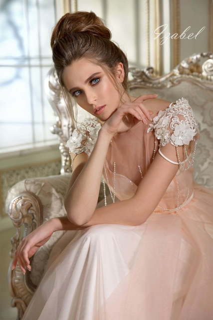 Свадебное платье Isabel. Силуэт А-силуэт. Цвет Персик / Оранжевый, оттенки Розового. Вид 3