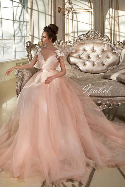 Свадебное платье Isabel. Силуэт А-силуэт. Цвет Персик / Оранжевый, оттенки Розового. Вид 4