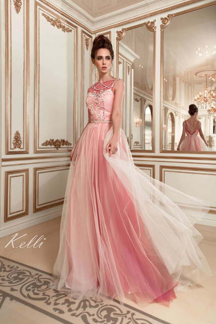 Свадебное платье Kelli. Силуэт А-силуэт. Цвет оттенки Розового. Вид 1