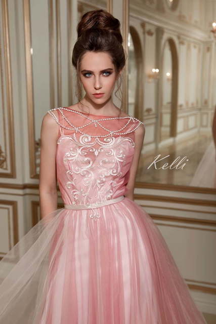Свадебное платье Kelli. Силуэт А-силуэт. Цвет оттенки Розового. Вид 5