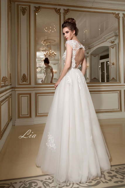 Свадебное платье Lia. Силуэт А-силуэт. Цвет Айвори / Капучино, Белый / Молочный. Вид 2