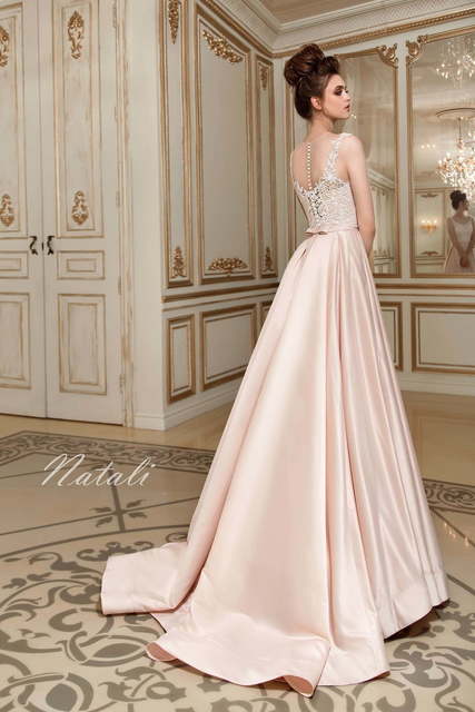 Свадебное платье Natali. Силуэт А-силуэт. Цвет Айвори / Капучино, Персик / Оранжевый, оттенки Розового. Вид 2