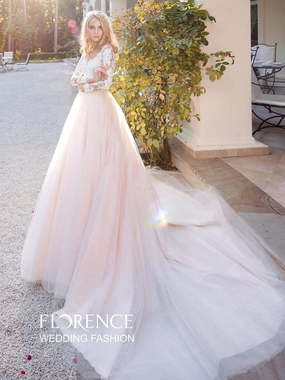Свадебное платье Bojole. Силуэт А-силуэт, Прямое. Цвет Белый / Молочный, оттенки Розового. Вид 1
