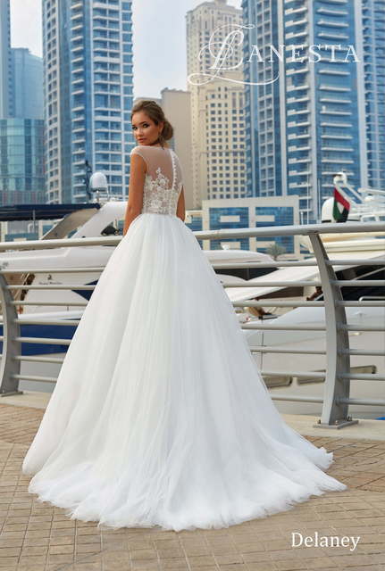 Свадебное платье Delaney. Силуэт Пышное, А-силуэт. Цвет Айвори / Капучино, Белый / Молочный. Вид 2