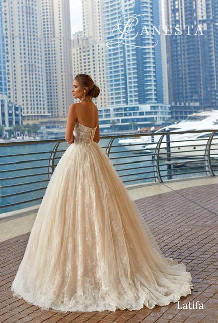 Свадебное платье Latifa. Силуэт Пышное, А-силуэт. Цвет Айвори / Капучино, Персик / Оранжевый. Вид 2