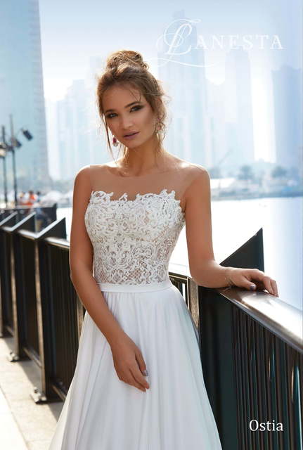 Свадебное платье Ostia. Силуэт А-силуэт, Прямое. Цвет Белый / Молочный. Вид 3