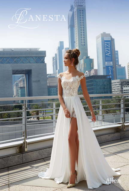 Свадебное платье Allen. Силуэт А-силуэт. Цвет Айвори / Капучино, Белый / Молочный. Вид 3