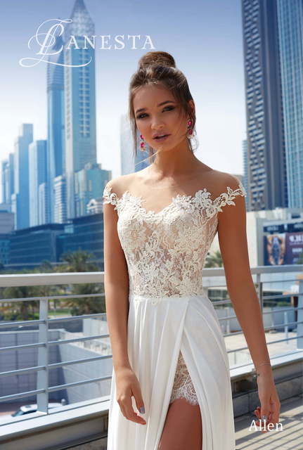 Свадебное платье Allen. Силуэт А-силуэт. Цвет Айвори / Капучино, Белый / Молочный. Вид 4