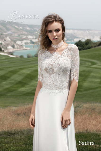 Свадебное платье Sadira. Силуэт А-силуэт. Цвет Белый / Молочный. Вид 3