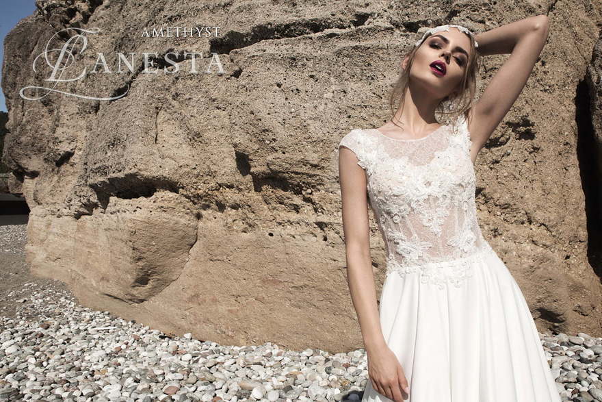 Свадебное платье Amethyst. Силуэт А-силуэт, Прямое. Цвет Белый / Молочный. Вид 3