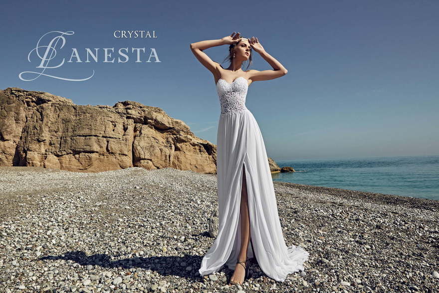 Свадебное платье Crystal. Силуэт А-силуэт, Прямое. Цвет Белый / Молочный. Вид 3