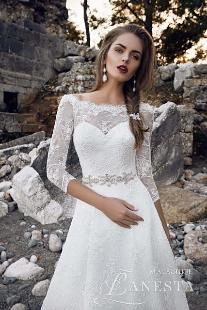 Свадебное платье Malachite. Силуэт А-силуэт. Цвет Белый / Молочный. Вид 3