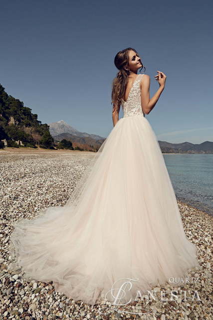 Свадебное платье Quartz. Силуэт А-силуэт. Цвет Айвори / Капучино, Белый / Молочный, оттенки Розового. Вид 2