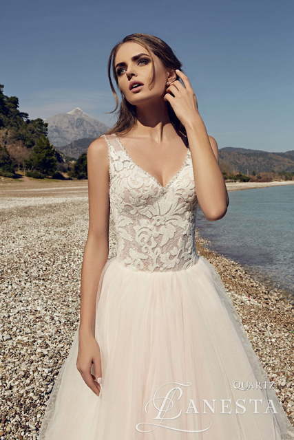 Свадебное платье Quartz. Силуэт А-силуэт. Цвет Айвори / Капучино, Белый / Молочный, оттенки Розового. Вид 3