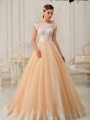 Свадебное платье Тереза. Силуэт Пышное, А-силуэт. Цвет Айвори / Капучино, Персик / Оранжевый. Вид 1