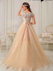 Свадебное платье Тереза. Силуэт Пышное, А-силуэт. Цвет Айвори / Капучино, Персик / Оранжевый. Вид 2