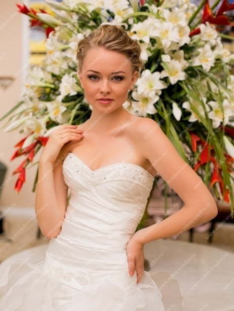 Свадебное платье 8859 Анастасия. Силуэт А-силуэт, Прямое. Цвет Белый / Молочный. Вид 3