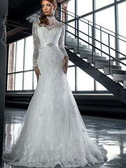 Свадебное платье 14214-2. Силуэт А-силуэт, Прямое, Рыбка. Цвет Белый / Молочный. Вид 1