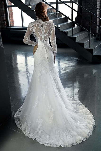 Свадебное платье 14214-2. Силуэт Рыбка, А-силуэт, Прямое. Цвет Белый / Молочный. Вид 2