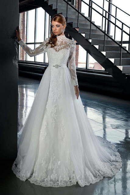 Свадебное платье 14214-2. Силуэт Рыбка, А-силуэт, Прямое. Цвет Белый / Молочный. Вид 3