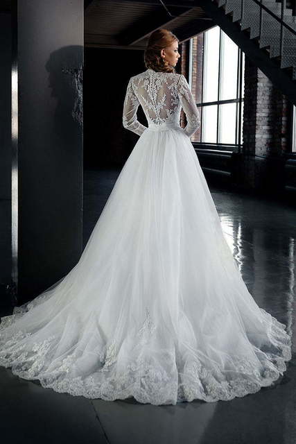 Свадебное платье 14214-2. Силуэт Рыбка, А-силуэт, Прямое. Цвет Белый / Молочный. Вид 4