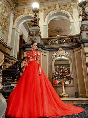 Свадебное платье Santorini. Силуэт Пышное, А-силуэт. Цвет Красный / Марсала. Вид 1