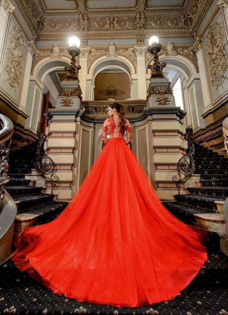 Свадебное платье Santorini. Силуэт Пышное, А-силуэт. Цвет Красный / Марсала. Вид 2