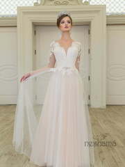 Свадебное платье Monaliza. Силуэт А-силуэт, Прямое. Цвет Белый / Молочный, Персик / Оранжевый, оттенки Розового. Вид 1