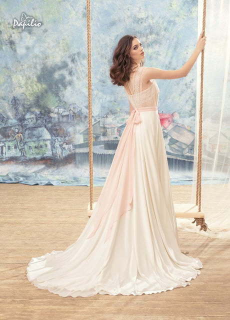 Свадебное платье Иволга. Силуэт А-силуэт, Прямое. Цвет Айвори / Капучино, Персик / Оранжевый, оттенки Розового. Вид 3