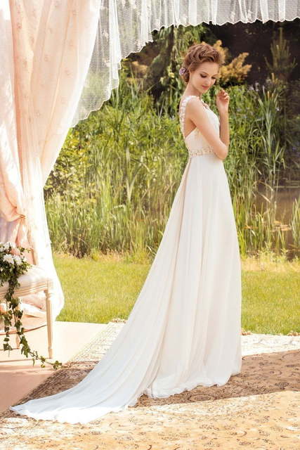 Свадебное платье Жозэфина. Силуэт А-силуэт, Прямое. Цвет Айвори / Капучино, оттенки Розового. Вид 2