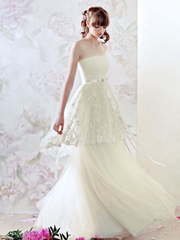 Свадебное платье Мелия. Силуэт А-силуэт. Цвет Айвори / Капучино. Вид 1