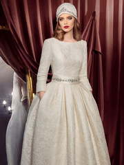 Свадебное платье Лаура. Силуэт А-силуэт. Цвет Айвори / Капучино. Вид 1