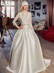 Свадебное платье Жаклин. Силуэт А-силуэт. Цвет Белый / Молочный, Айвори / Капучино. Вид 1