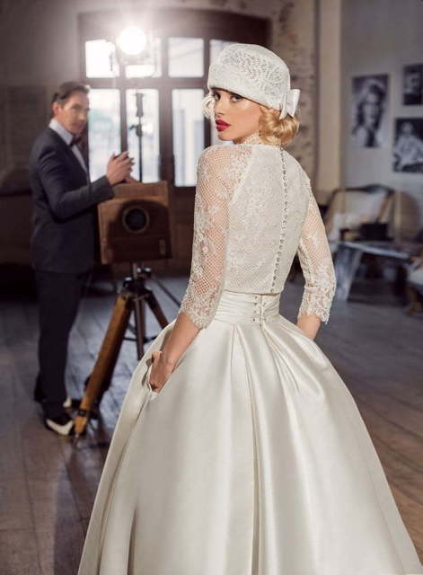 Свадебное платье Жаклин. Силуэт А-силуэт. Цвет Айвори / Капучино, Белый / Молочный. Вид 2